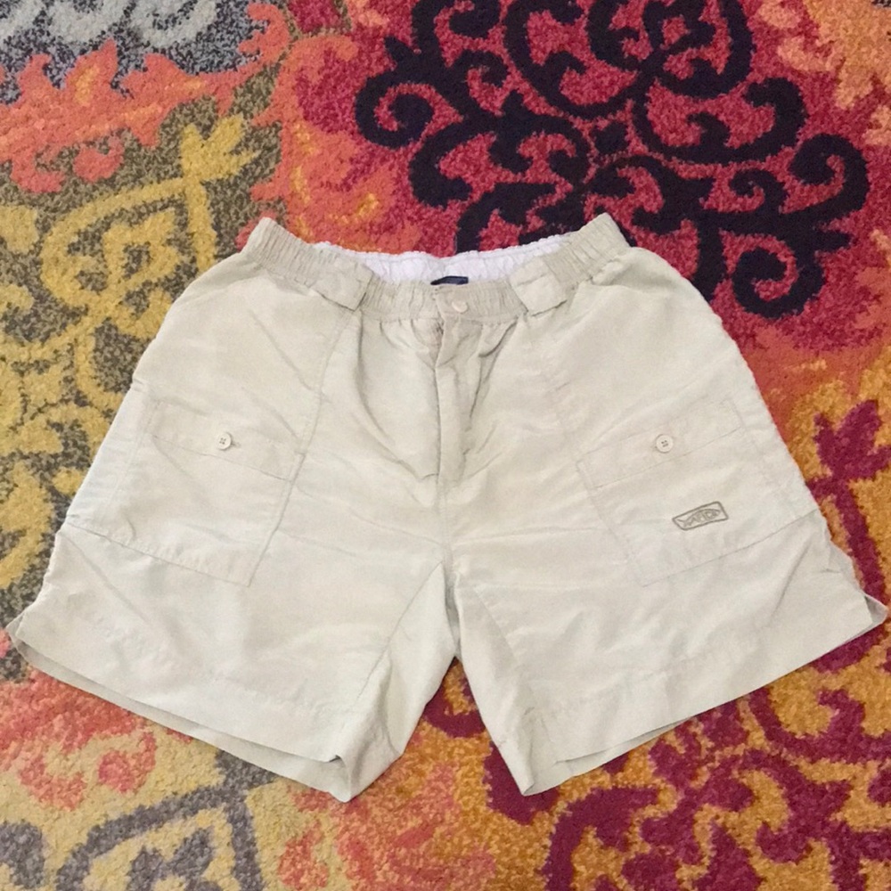 Aftco Men's Beige Elastic Waist Cargo Shorts nylon 36